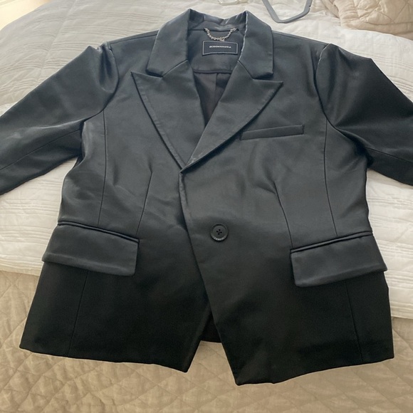 BCBG Black Faux Leather Blazer Jacket - Picture 5 of 11